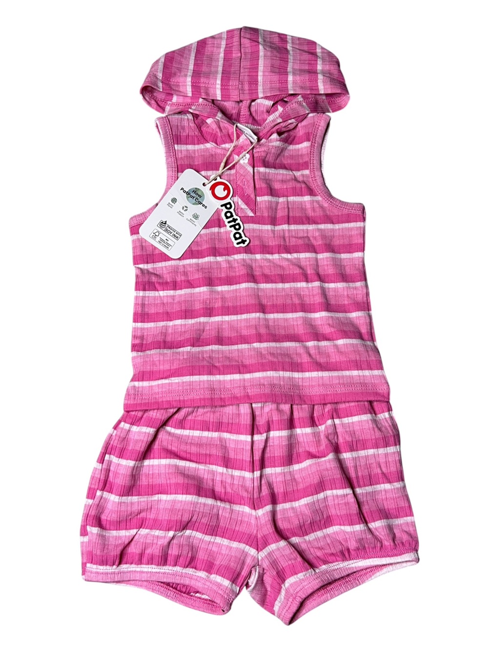 PatPat Pink and White Striped Ribbed Baby Outfit NWT